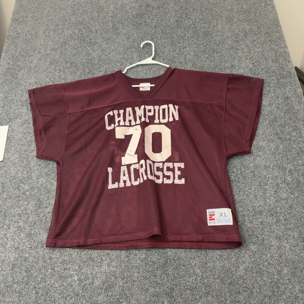 Vintage Champion Lacrosse Eagle USA Jersey XL Maroon Mesh Distressed Gorpcore